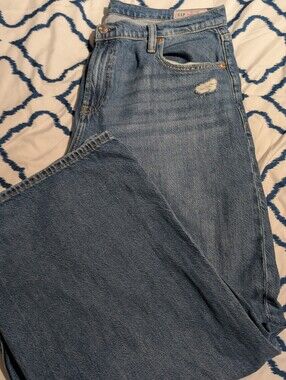 GAP Ladies’s Light Blue Relaxed Wide Leg Jeans with Subtle Distress. 31/30